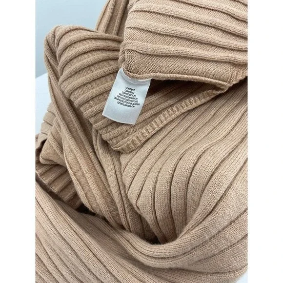 WAYF Ribbed Knit Midi Dress Long Sleeve‎ Tie Back Tan Size XL - Picture 5 of 8